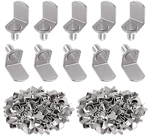 Swpeet 60 perni a L da 1/4 di pollice, 6 mm di supporto argentato, perni di supporto per mensole in acciaio placcato per ripiani su librerie, armadi e centri di intrattenimento