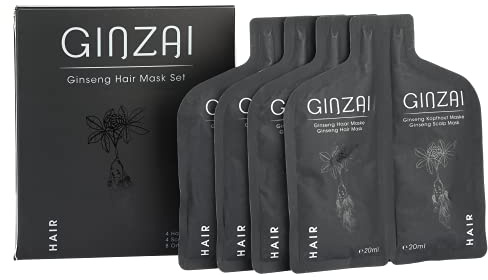 GINZAI – 4 Unisex Haar- und Kopfhautmasken mit Ginseng – pflegt strapaziertes Haar – 5in1 Pflege für Nährstoffe, Volumen, Elastizität, Glanz & Feuchtigkeit