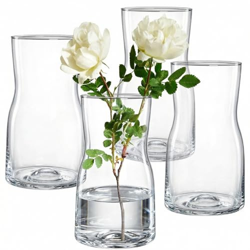 Elsjoy 4 Pack 7 Inch Clear Glass Vases for Centerpieces, Modern Tapered Flower Vase Set for Home Decor, Wedding, Housewarming Gift