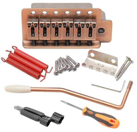 Unxuey Tremolo-Steg-Set, für Rechtshänder, 6 Saiten, für Fender Strat Squier Style Gitarre mit Whammy Bar, Rot / Kupfer