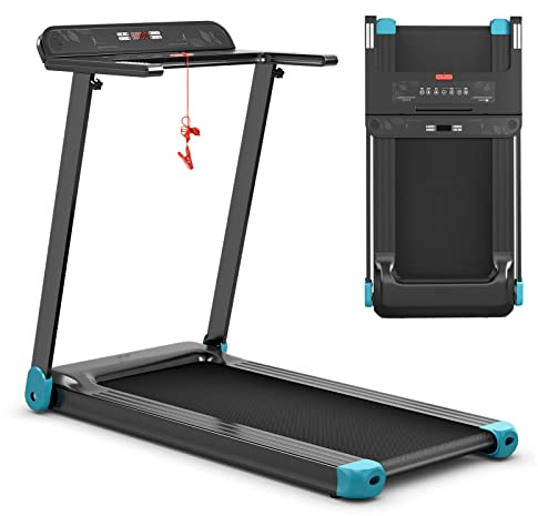 GOPLUS Cinta de Correr Plegable, Cinta eléctrica con 12 programas preestablecidos, Control de Aplicaciones, Altavoz Bluetooth, Monitor LED y Soporte para Dispositivo, Cinta de Correr portátil (Azul)