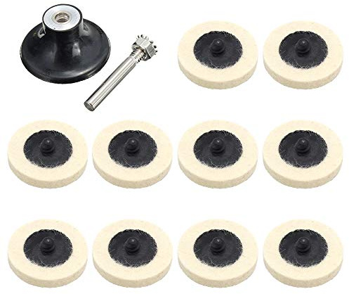 Lot de 10 disques de polissage en feutre de laine fine de 5,1 cm avec 1 tige de 6,3 mm pour métal, céramique et marbre