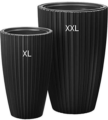 MELTOM Blumenkübel mit Herausnehmbaren Einsatz Pflanzkübel Rund Blumentopf Dekorativ SET2: XXL+XL (Schwarz)