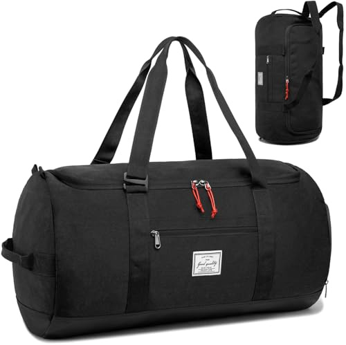 Lyweem Reseduffelväska för män 60 l sport duffelväska stor storlek weekendväska för kvinnor multifunktionella unisex gymväskor med skofack, Svart, 60L, Resor, camping, vandring, sport, gym