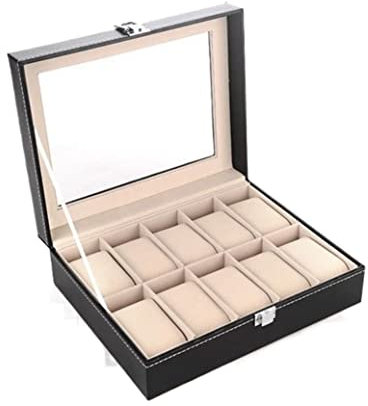 AMYSTY Uhrenkoffer Uhrenrolle Uhrenbox Uhrenschatulle 10 Slot Vintage Uhrenbox Herren Damen Uhrenbox Aufbewahrungsbox PU Box Mit Weichem Lederkissen Uhrenetui Uhren Aufbewahrungsbox