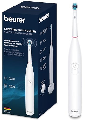 Beurer TB 30 Brosse à dents électrique, 2 programmes de nettoyage pour les soins dentaires, technologie de brossage oscillo-pulsée pour éliminer la plaque dentaire, avec minuteur, batterie puissante
