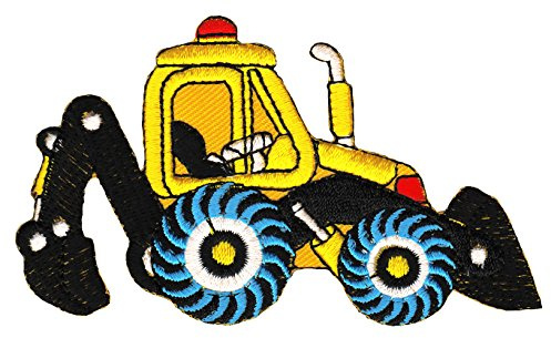Radlader Bagger Baustelle Fahrzeug Aufnäher zum aufbügeln oder aufnähen Bügelbild Aufbügler für Kleidung gestickter Bügelpatch Applikation Patch Größe 9,9 x 5,8 cm