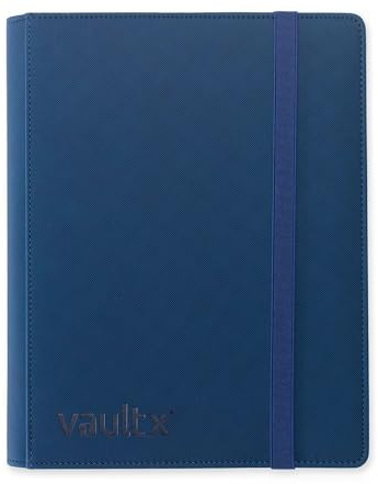 Vault X 9-fickors Kortpärm med Rem, 360 Kort, Premium Exo-Tec Album Material, 20 Sidmatade Sidor, Pärm för Samlarkortspel, Sportkort, TCG (Blå)