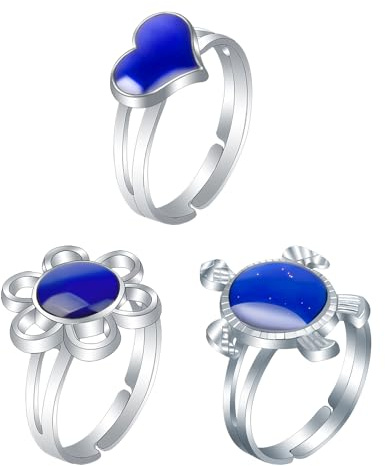 BEIBXHQQ 3 Color Changing Mood Rings, Adjustable Metal Rings for Girls