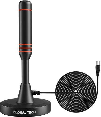 GLOBAL TECH Antena de Alta Ganancia para TV Freeview - Portátil para Interiores y Exteriores, Compatible Con Sintonizador USB/DVB-T2/Televisión/SD/4K 1080P HD - Con Base