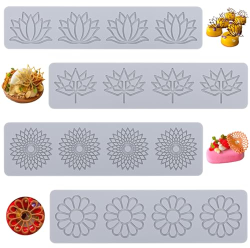 Silicone Tuile Moulds, 4pcs 3D Leaf Molds, Fondant Cake Decorating Tools, DIY Molds for Candy, Chocolate & Cookies