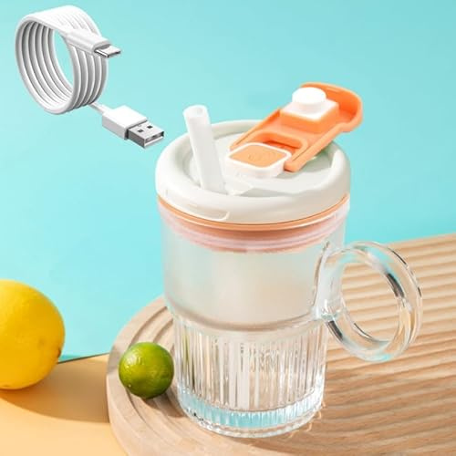 LMFUEN Automatic Stirring Mug Cup, Electric High Speed Mixing Cup,Waterproof Glass Self Stirring Travel Coffee Cup with Straw,Protein Shakes,Electric Mixing Coffee Mug Stirring (Orange)