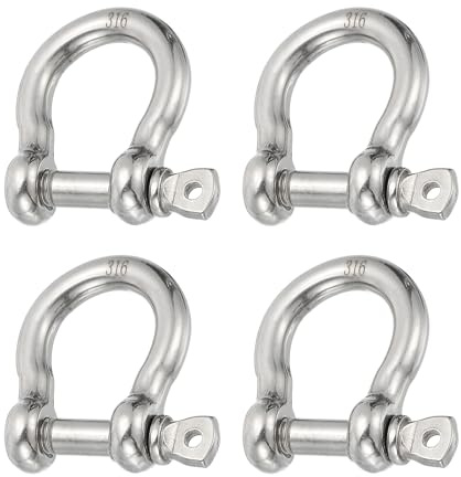 PATIKIL 4 Piezas Grillete de Pasador de Tornillo 5.7mm 1/4 485lb Plata | Grillete de Arco Grado Marino, Acero Inoxidable 316, Forjado, para Cadenas Cuerda de Alambre Exterior