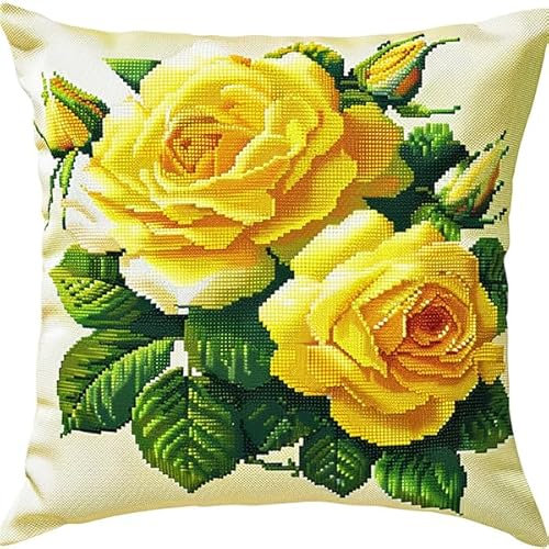 kitphoenix Knüpfen Set Kissen Rose Knüpfkissen Set für Anfänger Erwachsene oder Kinder zum Selber Knüpfen, DIY Knüpfteppich Knüpfpackung, Knüpfhaken Set 43 x 43 cm