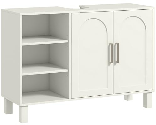HOMCOM Mueble bajo Lavabo Mueble de Lavabo con Pie Armario de Baño Moderno con 2 Puertas y Estantes Ajustables 90x30x63 cm Crema
