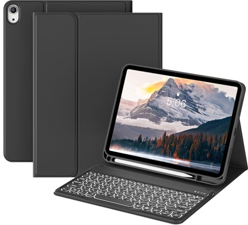 GKABXY Case with Keyboard for New iPad (A16) 10th/11th Generation, 10.9/11 inch (2022/2025) Soft TPU Back with Pen Holder, 7 Colors Backlit Detachable Folio Keyboard case, Auto Sleep/Wake, Black