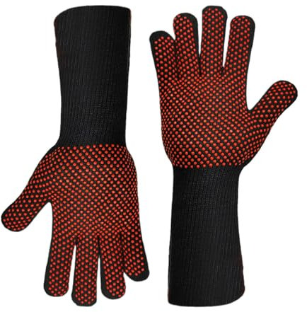 Hitzebeständige Handschuhe, Grillhandschuhe, Ofenhandschuhe mit extra langem Handgelenk, Verbrühungsschutz, rutschfeste Backhandschuhe für Hobbyköche und Grillbegeisterte
