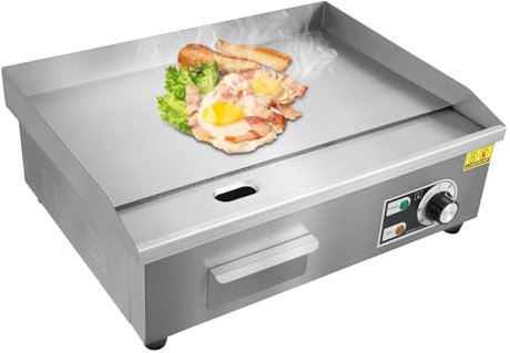 Kommerziell Elektrogrill, 3000W Edelstahl Grillplatte elektrisch Elektrogrill,Temperatur verstellbar 50-300°C, Profi Gastronomie Tischgrill 55 x 30cm