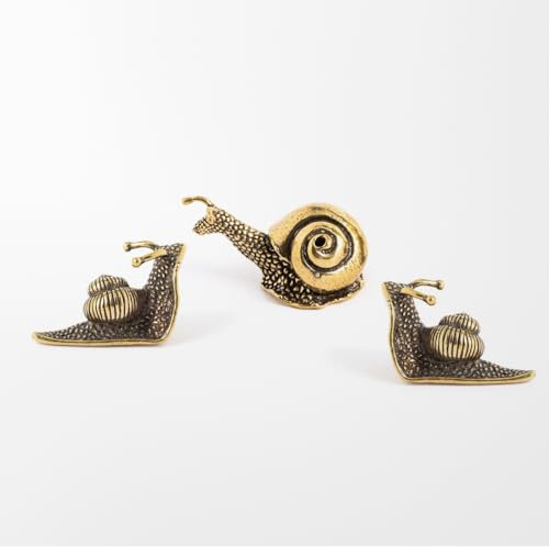 SHINCULSUN Small Mini Brass Snail Ornament Retro Landscape Animal Statue Figure Pond Lawn Garden Copper Sculpture Decoration DIY Crafts Home Decor Collection for Desktop, Flowerpot, etc (3 Pcs)
