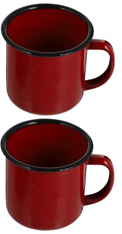 Gatuida Juego de 2 Tazas de Agua Esmaltadas Rojas, Taza de Café Resistente y No Deformable, Diseño Simple y Estilizado para Camping y Hogar