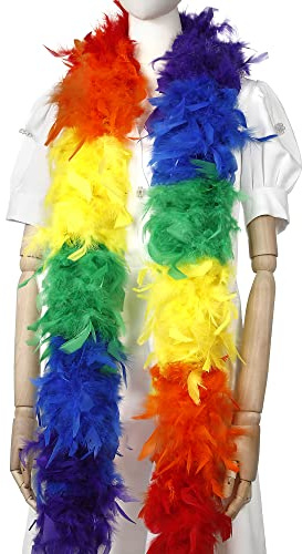 Larryhot - Boa di piume, 60 g, 1,8 m, piume di tacchino per feste in grande quantità, Natale, centrotavola per matrimoni, costumi, concerti, decorazioni per animali domestici e per la casa, Arcobaleno