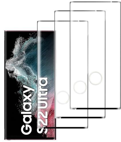 Jinshiweikai 3 Piezas， Protector Pantalla para Samsung Galaxy S22 UltraCristal templado Antiarañazos, Dureza 9H, 3D Cobertura Completa, 0.33 mm Ultra Transparente, Ultra Resistente