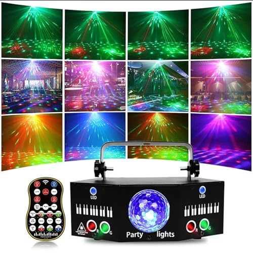 Disco Light DJ Party Dual Red Green Patterns Stage Light Projector LED Magic Ball RGBW Strobe Xmas Holiday Wedding Stage Effect, DMX512/Sound Activated