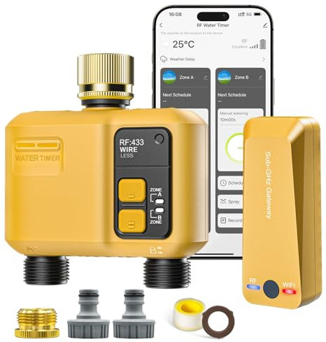 Shrivee Timer per Irrigazione Wifi 2 Vie a Batteria Smart Programmabile Automatica Water Temporizzatore per Esterno Giardino Prato Orto