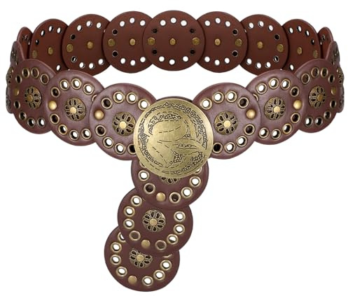 SUOSDEY Damen Western Cowgirl Scheibengürtel Vintage breiter Leder Boho Taillengürtel für Kleid