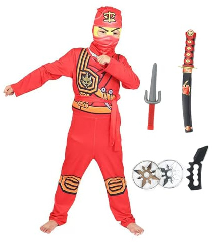 Costume de guerrier Ninja pour garçon avec masque d'armes et accessoires (rouge, 130)