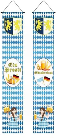 OUDQFCJ 2 Piezas Banner Decorativo Oktoberfest, Set de Decoración Fiesta de la Cerveza, Decoración Bávara para Exterior e Interior, Cartel de Bienvenida para Fiesta y Carpa Cervecera (180 * 30cm)