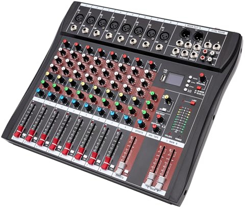 Audio Mixer, 8-Channels Mixer Professional Portable Sound Mixing Console Bluetooth USB Power Interface for Home KTV, Recording Studio