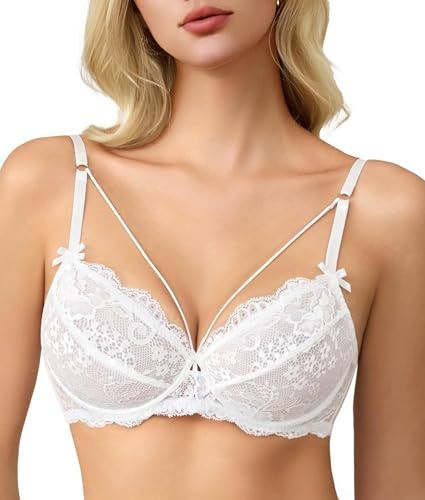 Avidlove Soutien-Gorge Dirndl pour Femme à Armatures Dentelle Sexy Transparent Bretelles Spaghetti sans Rembourrage Décolleté en V idéal pour Le Quotidien