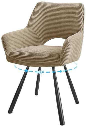 JIJIAN 1er Set 360° Drehbare Esszimmerstühle mit Armlehnen, Braun | Drehbar Stühle Esszimmer mit Metallbeinen, Moderner Küchenstuhl aus Cord, Polsterstuhl für Esszimmer, Küche, Wohnzimmer