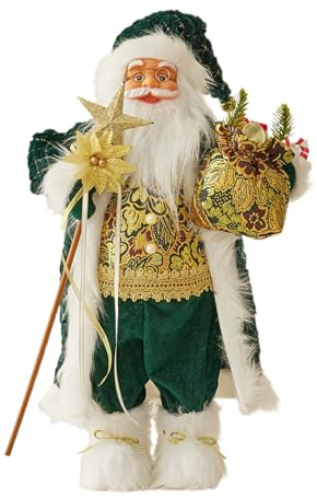 Santa Christmas Doll Decor, Creative Green Clothes Santa Claus Holding Bag Doll Standing Statue | Statue Ornaments Figurines Christmas for Window Display Scene Home Desktop Decoration