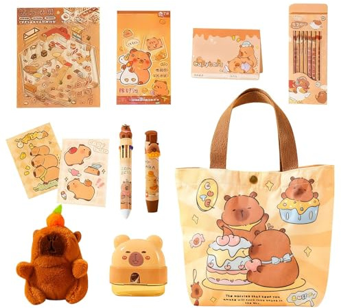 Capibara brevpapper – set med 8 pennor med canvasväska - Capibara-pennor, för student och klassrum och hem och studier och påsk och jul och födelsedagsfest