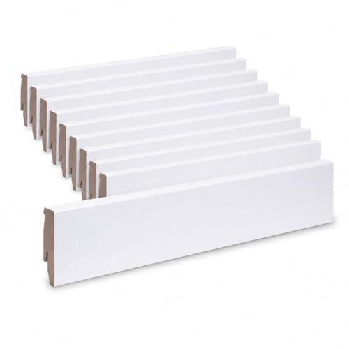 Leiste24 Sockelleisten Paket 26 Meter Weiß 60 mm | 10 MDF Fußleisten mit Kabelkanal und Clipfräsung | Weiße Dekor-Sockelleisten 2600 mm | Für Laminat, Vinyl, Parkett und Fliesen