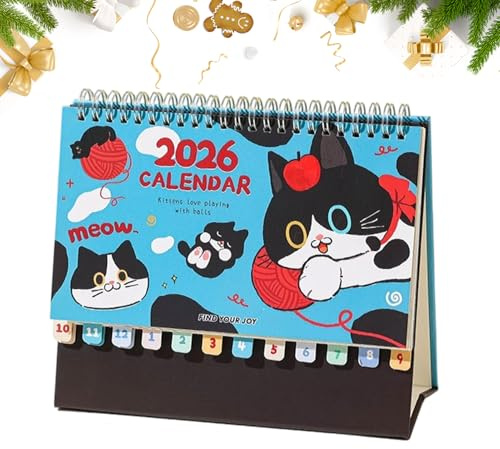 Kattkalender 2026 – Spiralbindningsplanerare | 12 månaders djurkalender | Schema Planering Dekoration Organisation Hemstudie