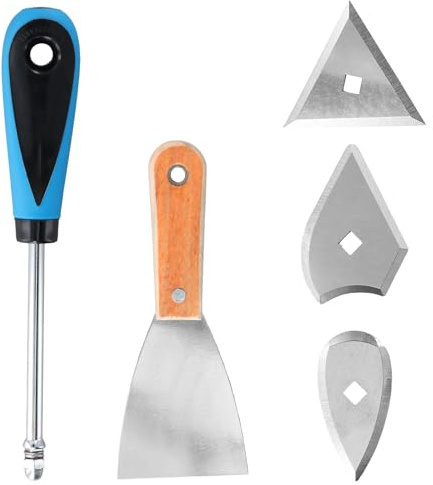 Samlonge grattoir peinture triangle en acier inoxydable, grattoir peinture bois avec lames de rechange (triangle + combinaison + cœur), triangulaire Crochet de rasage pour Nettoyage Cuisine Maison