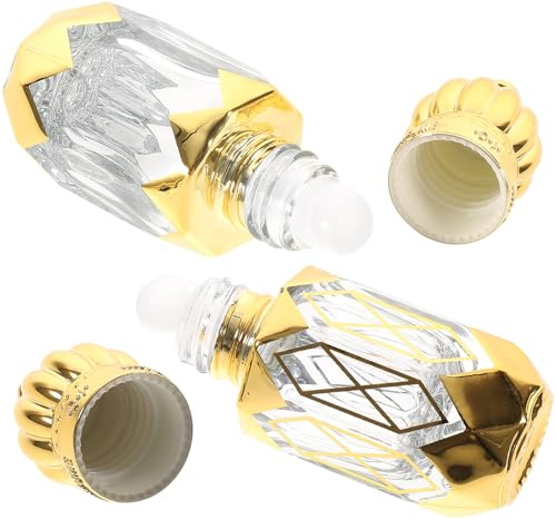 Healvian 2pcs 6ml Glass Roller Perfume Bottles with Crown Roll-on, Portable Refillable Travel Scent Sample Bottles for Women