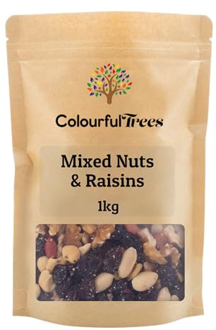 Mixed Nuts & Raisins 1kg (Almonds, Walnuts, Cashews, Brazil Nuts, Hazelnuts, Peanuts, Raisins) by Colourful Trees