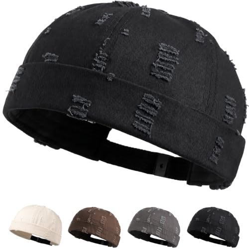 WULIQIUQIU Mens Docker Hat Brimless Dome Hats Sailor Hat Vintage Beanie Cap | Cotton Brimless Docker Cap, Adjustable, Lightweight, Foldable, Breathable, Vintage Rolled Cuff Design for Daily Wear