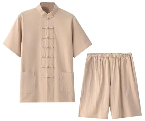 Generisch Camiseta de estilo chino para hombre, traje tradicional Kung Fu Tai Chi, cómodo a la moda, informal, 2 piezas, camisa de manga larga y pantalones ligeros transpirables de verano traje de