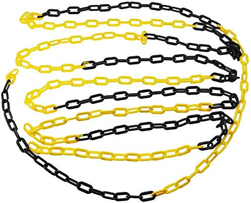 KATSU Barriera a Catena in Plastica 25 Metri 6mm x 25m Alta Visibilità Catena a Maglie in Plastica Nero e Giallo per Avviso di Sicurezza Parcheggio, Controllo della Folla, Traffico, Coda 990940