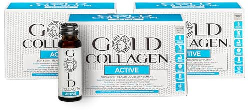 GOLD COLLAGEN Active - Collagene Integratore Liquido con Vitamina C e Glucosamina, Integratore Articolazioni al Collagene Bovino con Acido Ialuronico per Capelli Ossa Pelle, 30 Flaconi da 50 ml