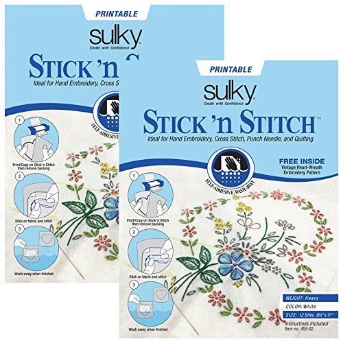 Stick-N-Stitch-Stabilisator, selbstklebend, zum Abwaschen, 12 Bögen à 21 x 28 cm, 2 Stück