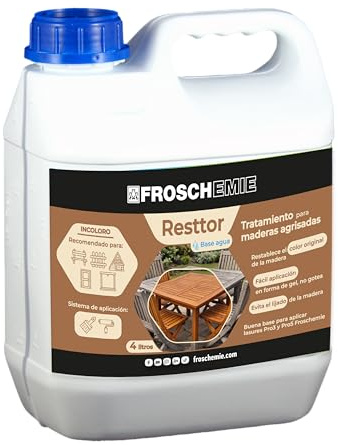 Restaurador de Madera Agrisada por el Sol - 4 L – Recupera el Color Natural sin Lijar – Gel Activo Base Agua – Tratamiento para Madera Exterior Antes de Lasur - Resttor FROSCHEMIE