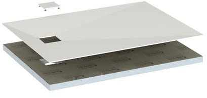 LUX ELEMENTS abgedichteter Duschboden 120 x 90cm Weiß I Hartschaum Duschbodenelement mit Punktablauf inkl. fugenlosem Oberflächenelement & Designrost