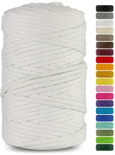 Netuno cordón de algodón con núcleo de algodón Color Blanco 5mmx100m Cuerda Natural Hilo para macramé atrapasueños decoración artesanía Bricolaje hogar Plantas Crochet jardín Cordel Bolso