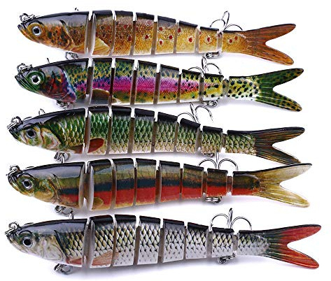 CENPEK Fiskeartikel, set med 5 fiskedrag med 8 segment - fiskedrag för gädda - sötvatten och saltvatten fiskedrag